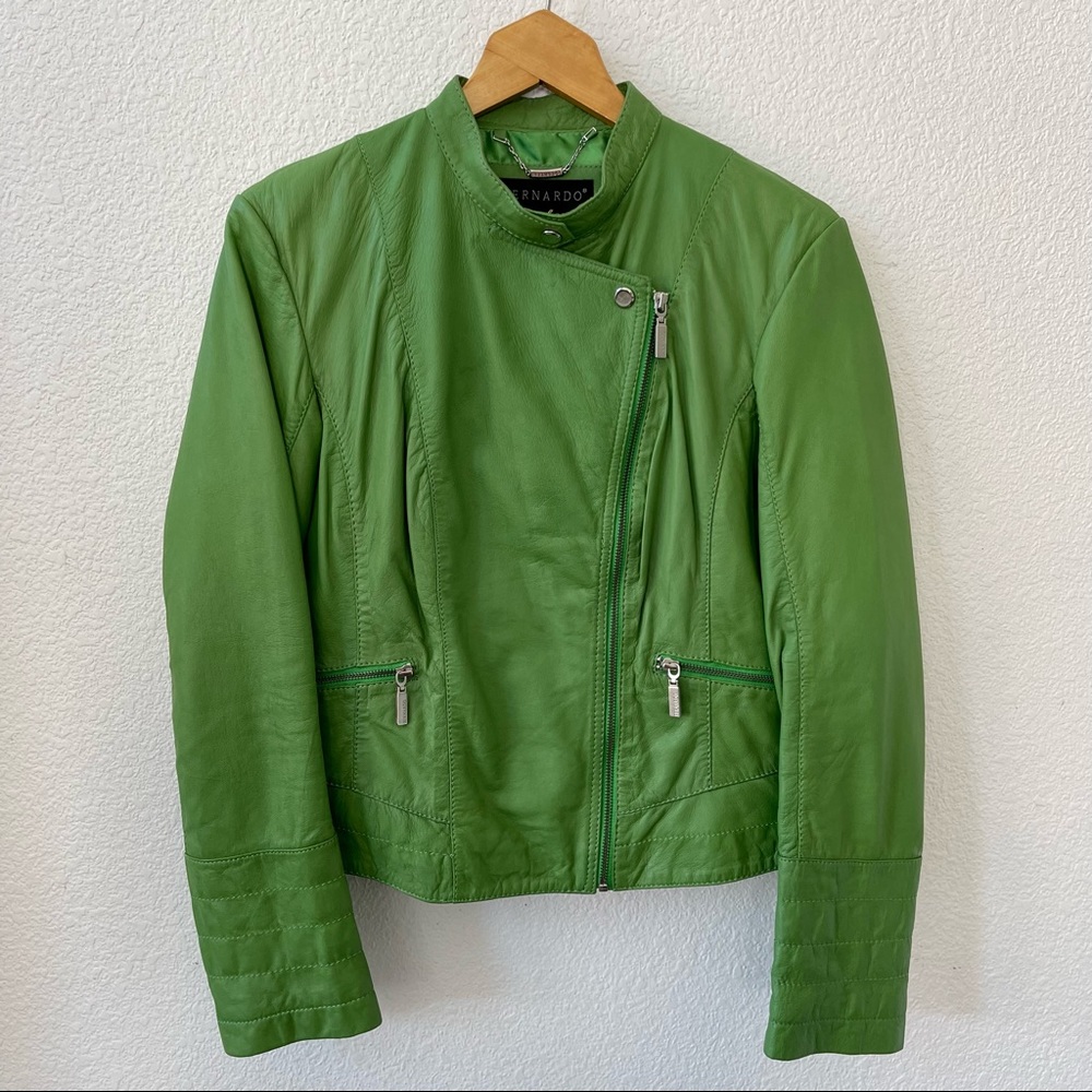 Bernardo Leather Green Motorcycle Jacket Size Large